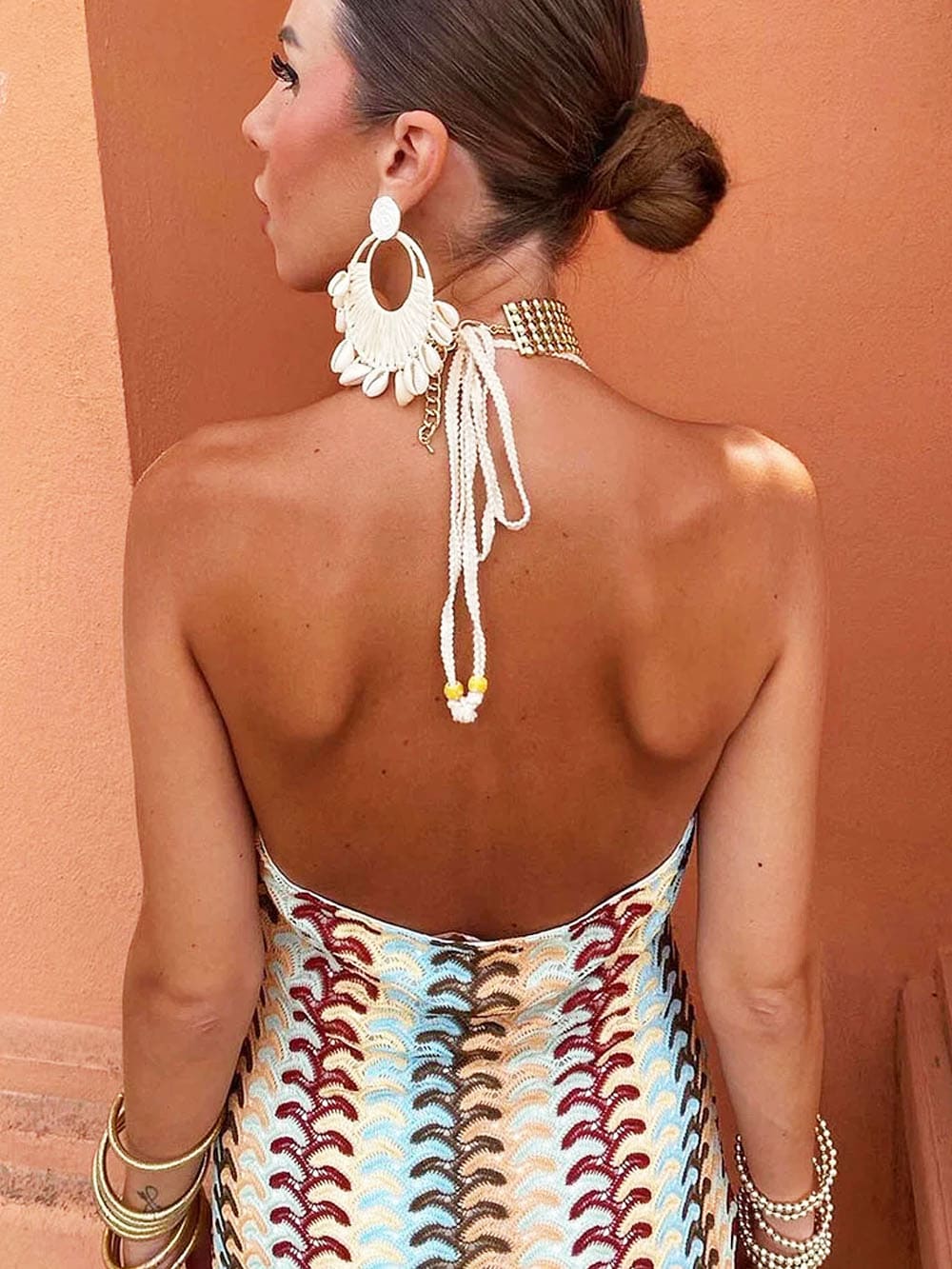 Lumina Boho Pattern Knit Slim-Fit Vacation Maxi Dress