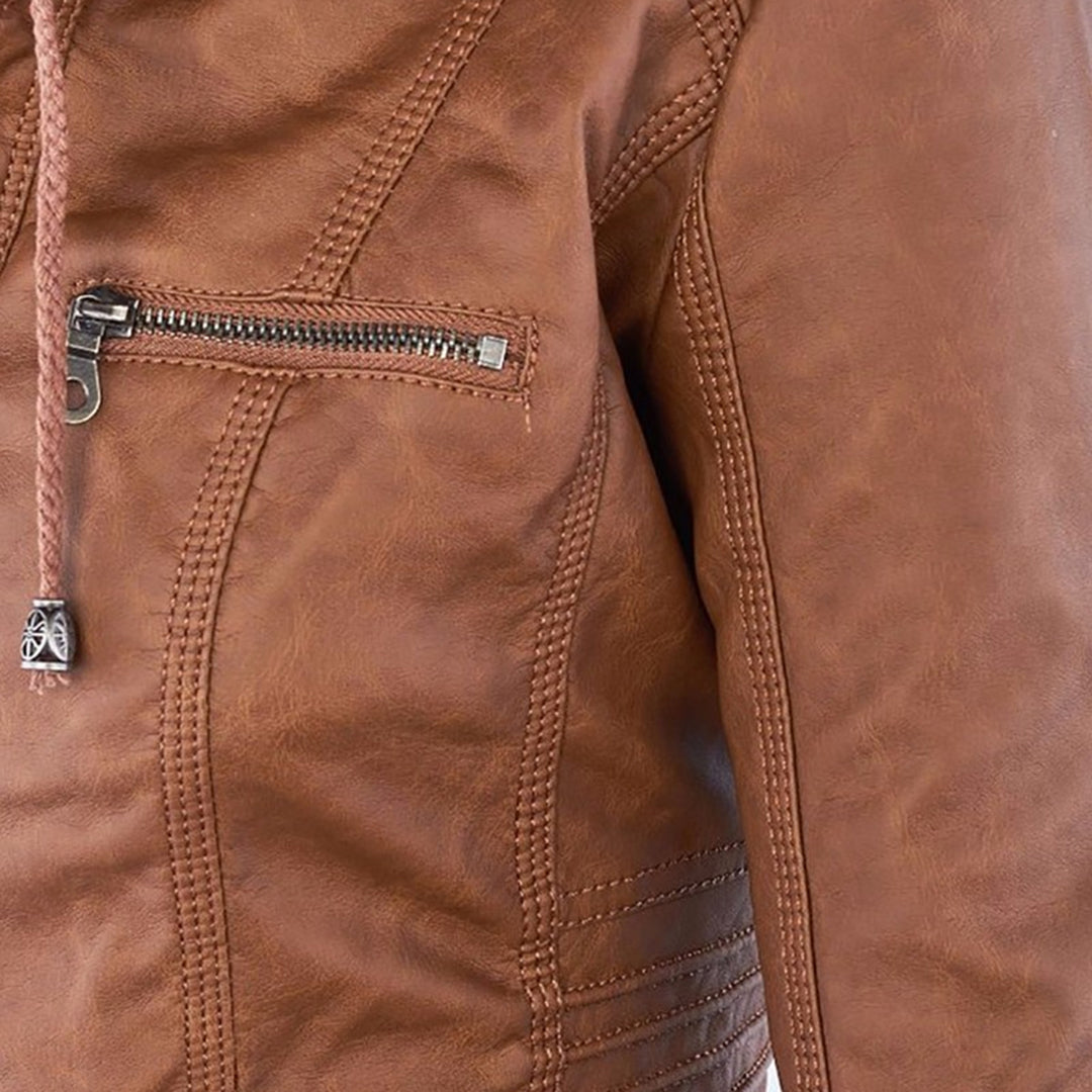Isla | Waterproof Women's Leather Jacket with Hood