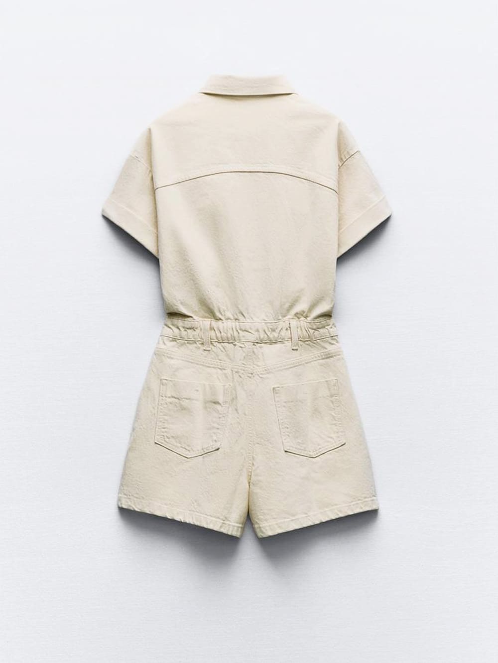 Mini Denim Cuffed Romper Beige