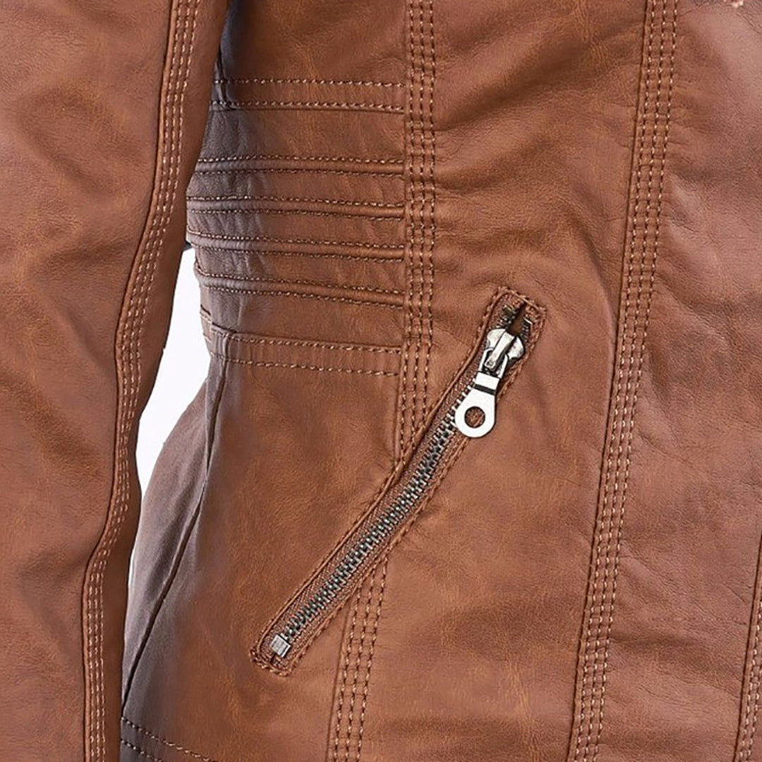 Isla | Waterproof Women's Leather Jacket with Hood