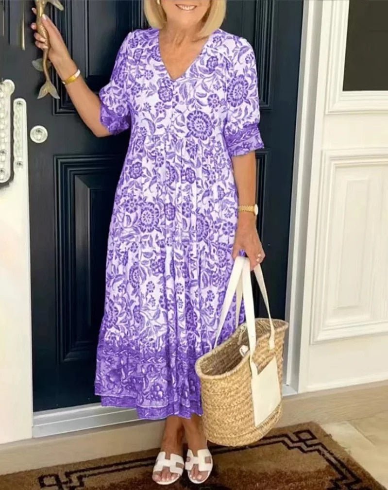 Sandrah™ | FLORAL BELLY-COVERING DRESS WITH V-NECK